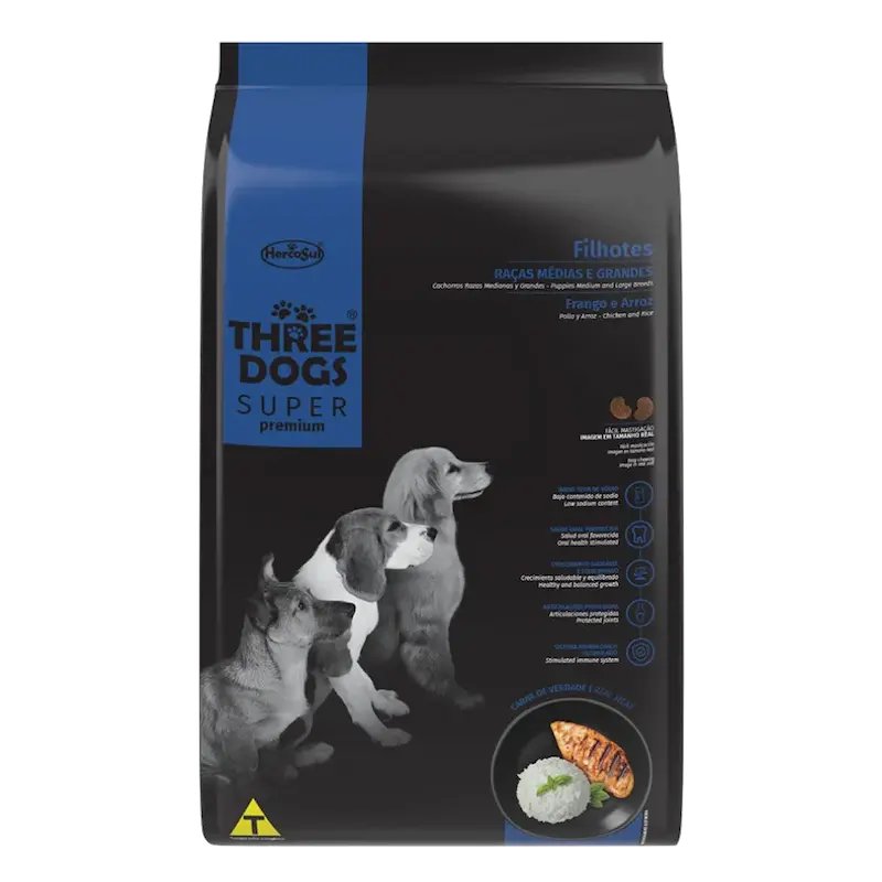Ración Threedog Super Premium Perro Filhotes Medianas Grandes - Bolsa 15 kg